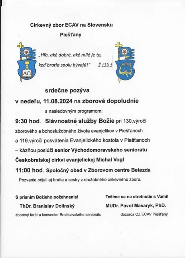 Pozvánka - zborová akcia 11.08.2024